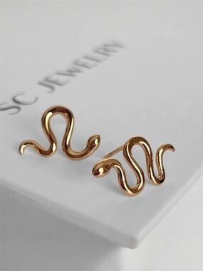 Snake Stud Earrings 18k Gold Plated Serpent Jewelry